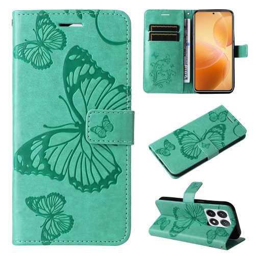 

For Xiaomi 14T Pro 3D Butterfly Embossed Pattern Flip Leather Phone Case(Green)