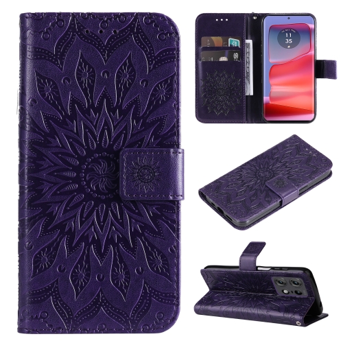 

For Motorola Edge 50 Pro Embossed Sunflower Pattern Flip Leather Phone Case(Purple)