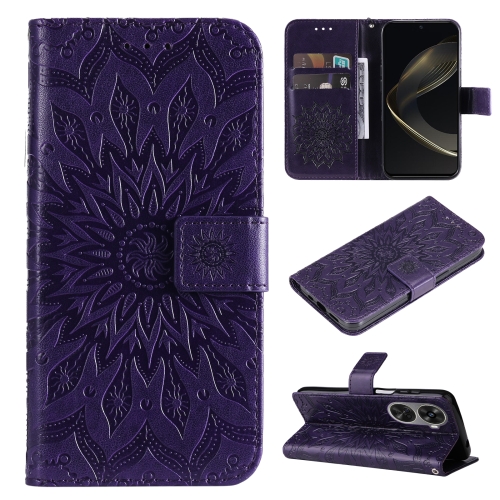 For Huawei nova 12 SE / nova 11 SE Embossed Sunflower Pattern Flip Leather Phone Case(Purple)
