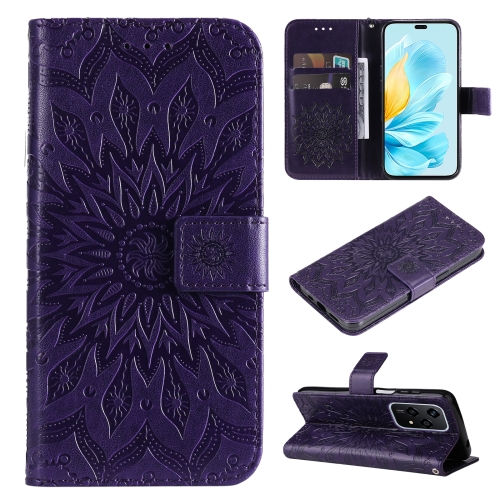 

For Honor 200 Lite Global Embossed Sunflower Pattern Flip Leather Phone Case(Purple)