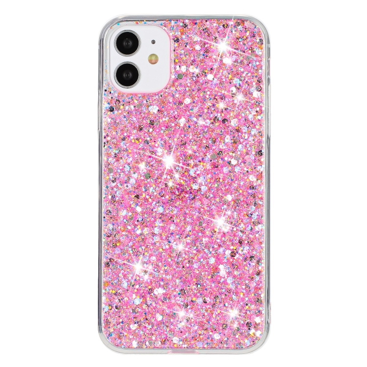 

For iPhone 11 Transparent Frame Glitter Powder TPU Phone Case(Pink)
