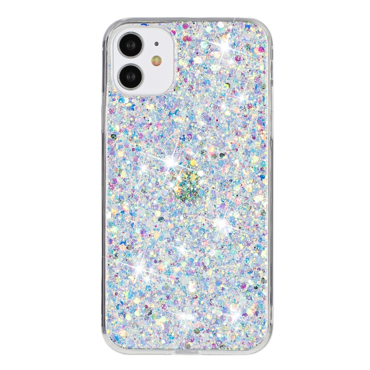 

For iPhone 11 Pro Transparent Frame Glitter Powder TPU Phone Case(White)