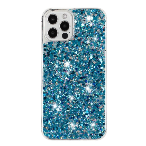 

For iPhone 12 Pro Max Transparent Frame Glitter Powder TPU Phone Case(Blue)