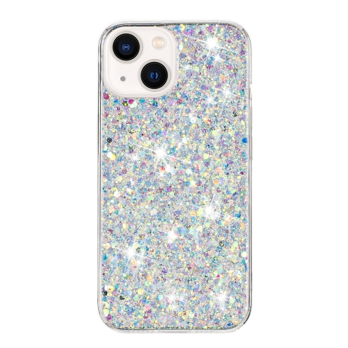 

For iPhone 13 Transparent Frame Glitter Powder TPU Phone Case(White)