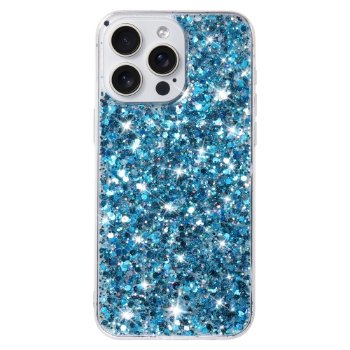 

For iPhone 13 Pro Max Transparent Frame Glitter Powder TPU Phone Case(Blue)