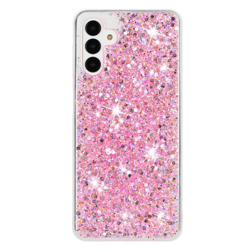 For Samsung Galaxy A25 4G / A25 5G Transparent Frame Glitter Powder TPU Phone Case(Pink)
