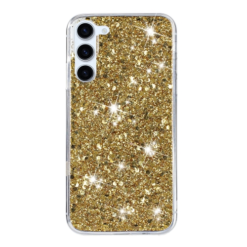 

For Samsung Galaxy S24+ 5G Transparent Frame Glitter Powder TPU Phone Case(Gold)