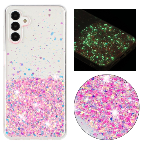 

For Samsung Galaxy A25 4G / A25 5G Transparent Frame Noctilucent Glitter Powder TPU Phone Case(Pink)