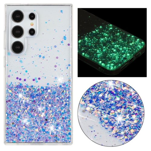 

For Samsung Galaxy S23 Ultra 5G Transparent Frame Noctilucent Glitter Powder TPU Phone Case(Purple)