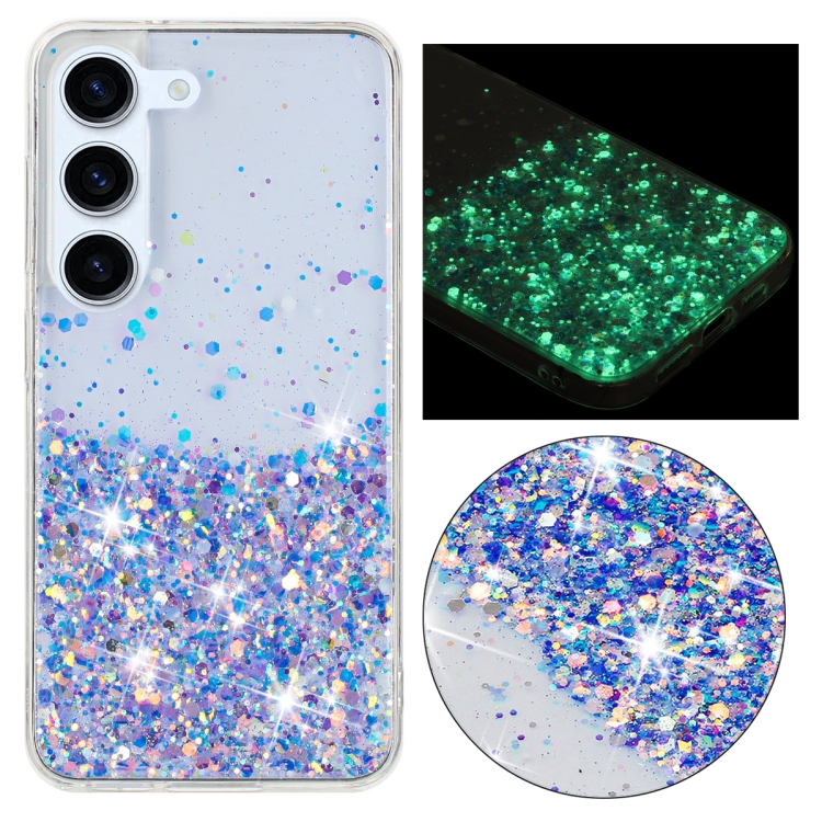 

For Samsung Galaxy S24 5G Transparent Frame Noctilucent Glitter Powder TPU Phone Case(Purple)