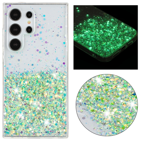 

For Samsung Galaxy S24 Ultra 5G Transparent Frame Noctilucent Glitter Powder TPU Phone Case(Green)