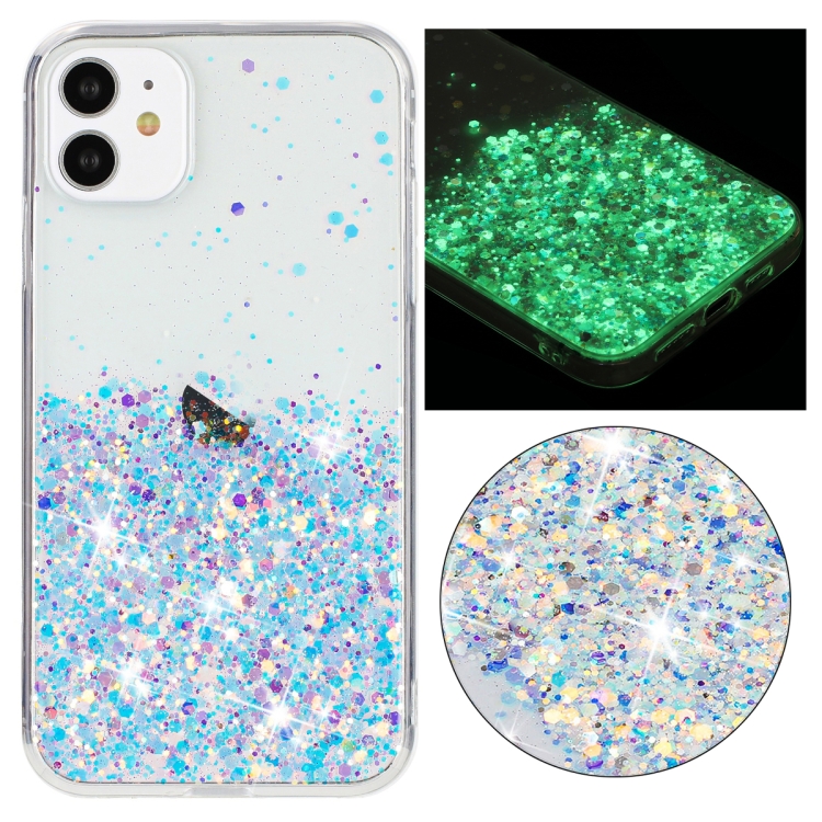 

For iPhone 11 Transparent Frame Noctilucent Glitter Powder TPU Phone Case(White)