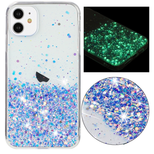 

For iPhone 11 Transparent Frame Noctilucent Glitter Powder TPU Phone Case(Purple)