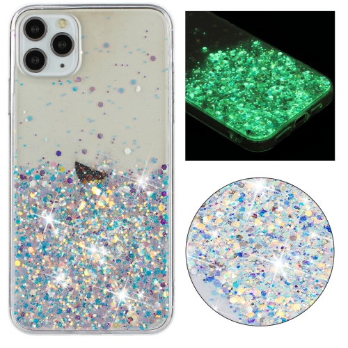 

For iPhone 11 Pro Transparent Frame Noctilucent Glitter Powder TPU Phone Case(White)