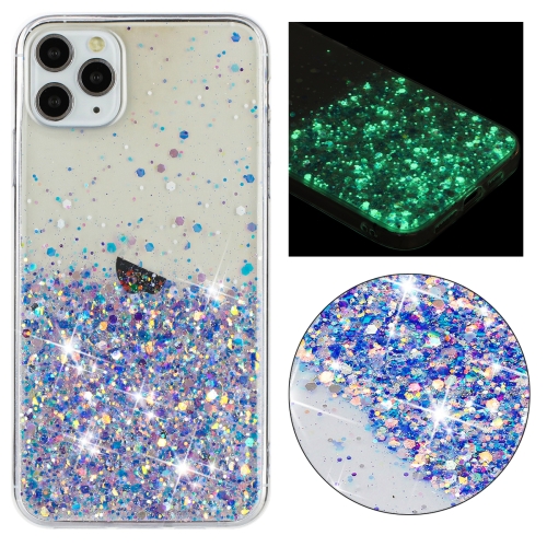 

For iPhone 11 Pro Max Transparent Frame Noctilucent Glitter Powder TPU Phone Case(Purple)