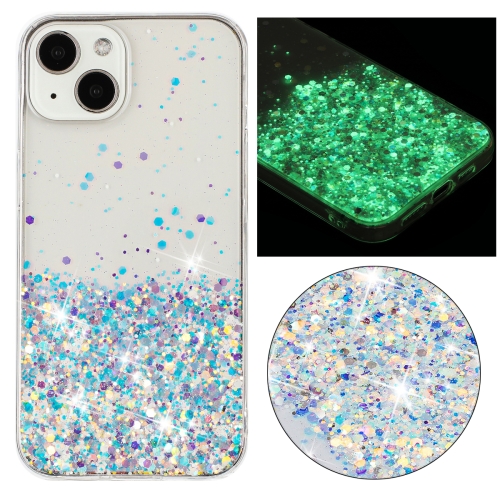 

For iPhone 14 Transparent Frame Noctilucent Glitter Powder TPU Phone Case(White)