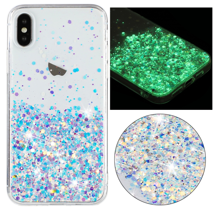 

For iPhone XS Max Transparent Frame Noctilucent Glitter Powder TPU Phone Case(White)