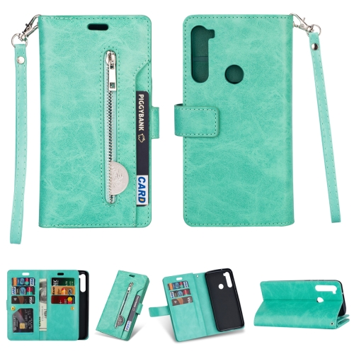 

For Xiaomi Redmi Note 8 Multifunctional Zipper Horizontal Flip Leather Case with Holder & Wallet & 9 Card Slots & Lanyard(Mint Green)