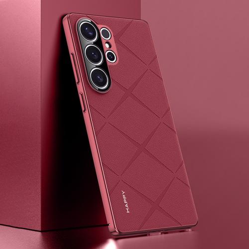 

For Samsung Galaxy S25 Ultra 5G Plain Leather PC Phone Case(Wine Red)