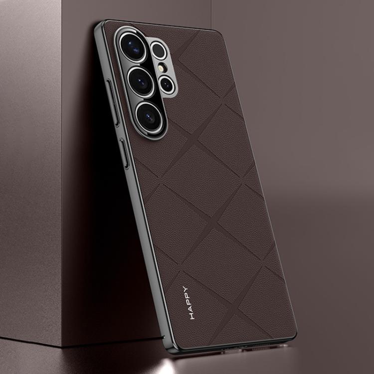 

For Samsung Galaxy S25 Ultra 5G Plain Leather PC Phone Case(Brown)