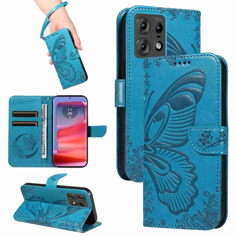 

For Motorola Edge 50 Pro 5G Swallowtail Butterfly Embossed Leather Phone Case(Blue)