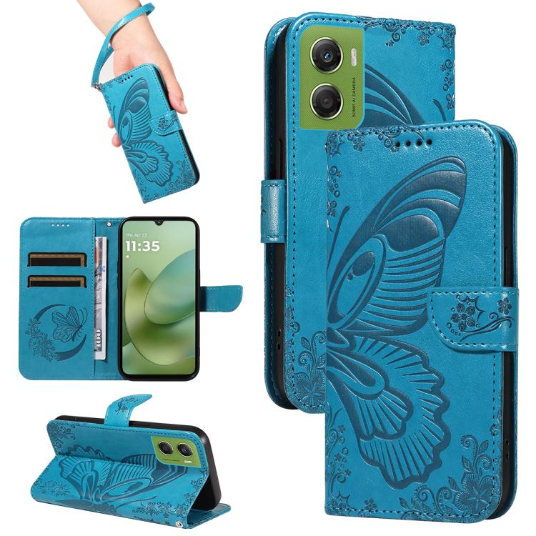 

For Motorola Moto G06 4G Swallowtail Butterfly Embossed Leather Phone Case(Blue)