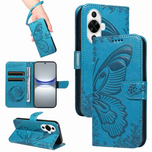 

For Huawei nova 11 5G / 12s 4G Swallowtail Butterfly Embossed Leather Phone Case(Blue)