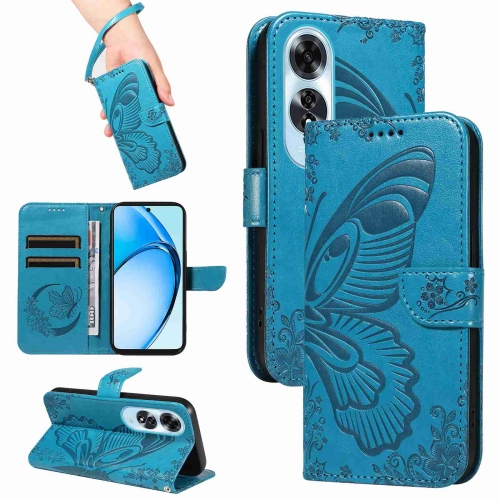 

For OPPO A60 4G Swallowtail Butterfly Embossed Leather Phone Case(Blue)