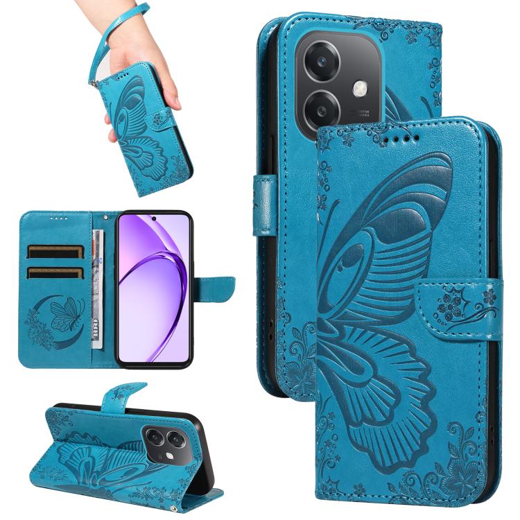 

For OPPO A3 5G Global / A60 5G Swallowtail Butterfly Embossed Leather Phone Case(Blue)