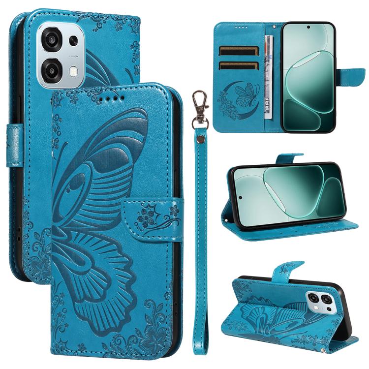 

For OPPO A6 Pro 4G / 5G Global Swallowtail Butterfly Embossed Leather Phone Case(Blue)