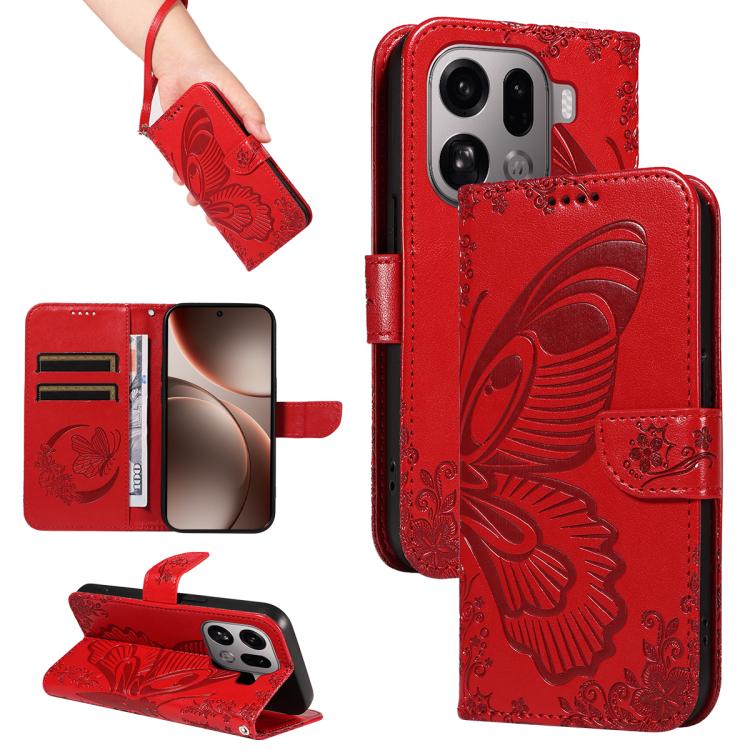 

For OPPO Find X9 Pro Swallowtail Butterfly Embossed Leather Phone Case(Red)
