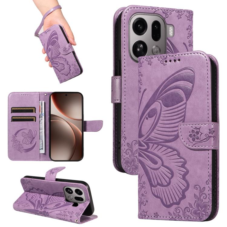 

For OPPO Find X9 Pro Swallowtail Butterfly Embossed Leather Phone Case(Purple)