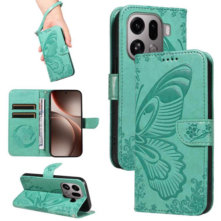 

For OPPO Find X9 Pro Swallowtail Butterfly Embossed Leather Phone Case(Green)