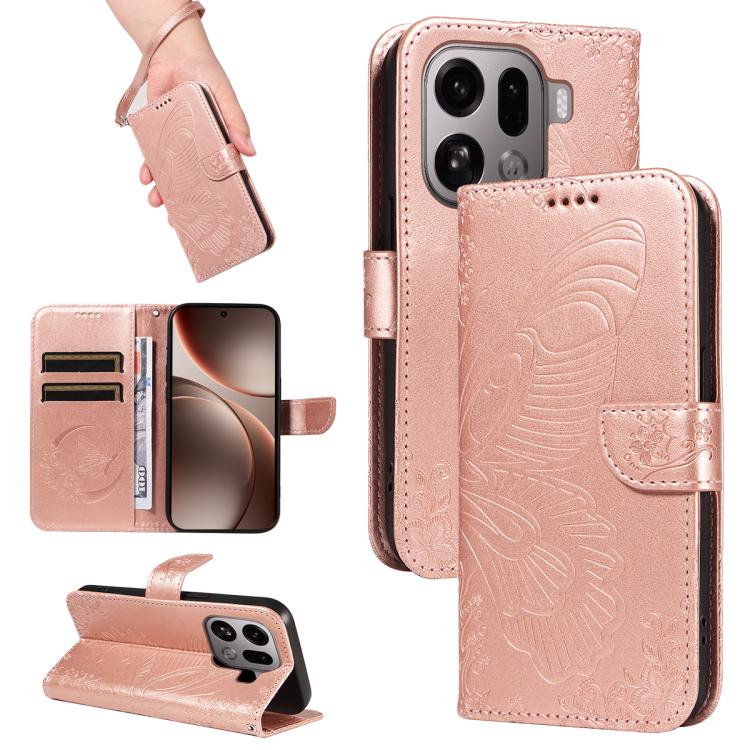 

For OPPO Find X9 Pro Swallowtail Butterfly Embossed Leather Phone Case(Rose Gold)