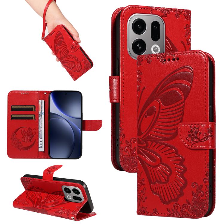 

For OPPO Find X9 Swallowtail Butterfly Embossed Leather Phone Case(Red)