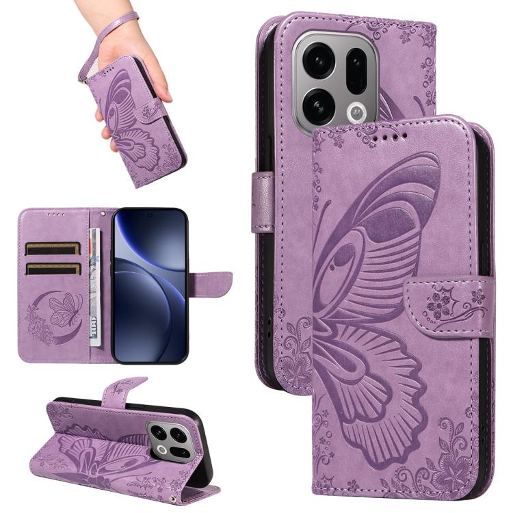 

For OPPO Find X9 Swallowtail Butterfly Embossed Leather Phone Case(Purple)