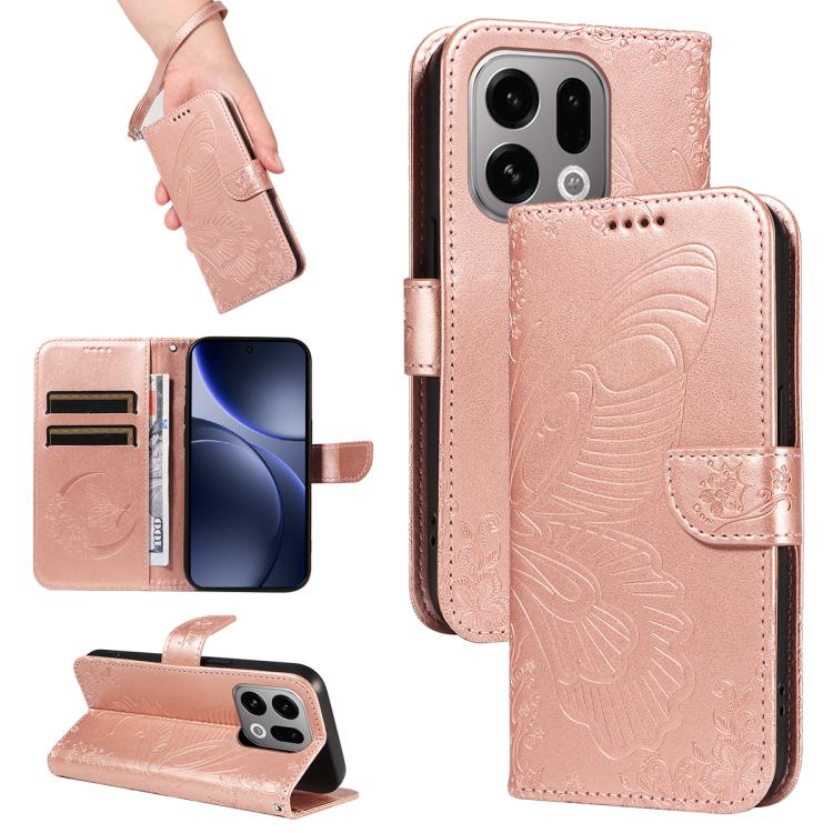 

For OPPO Find X9 Swallowtail Butterfly Embossed Leather Phone Case(Rose Gold)