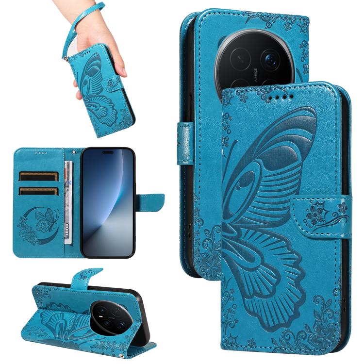 

For Honor Magic8 Pro Swallowtail Butterfly Embossed Leather Phone Case(Blue)