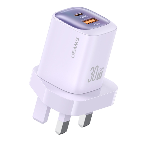 

USAMS CC256 30W USB+USB-C / Type-C Dual Port GaN Fast Charger, UK Plug(Purple)