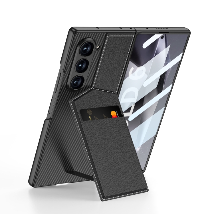 

For Samsung Galaxy Z Fold6 GKK Integrated Rotor Bracket Recessed Card Bag Phone Case(Black)