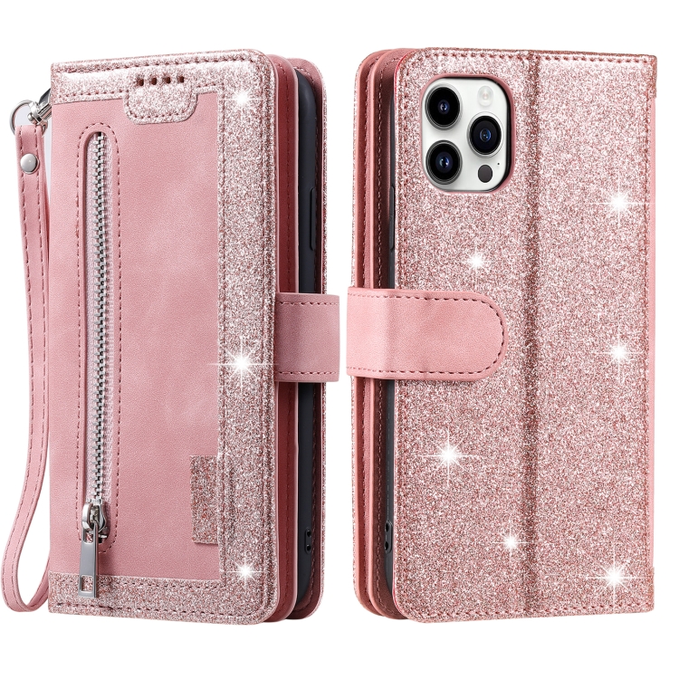 

For Xiaomi Redmi 13 4G Nine Card Zipper Bag Leather Phone Case with Lanyard(Pink)