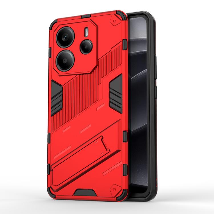 

For Redmi Note 14 4G 163.25mm Punk Armor 2 in 1 PC + TPU Phone Case with Holder(Red)