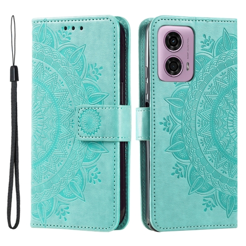 

For Motorola Moto G85 Totem Flower Embossed Leather Phone Case with Lanyard(Green)