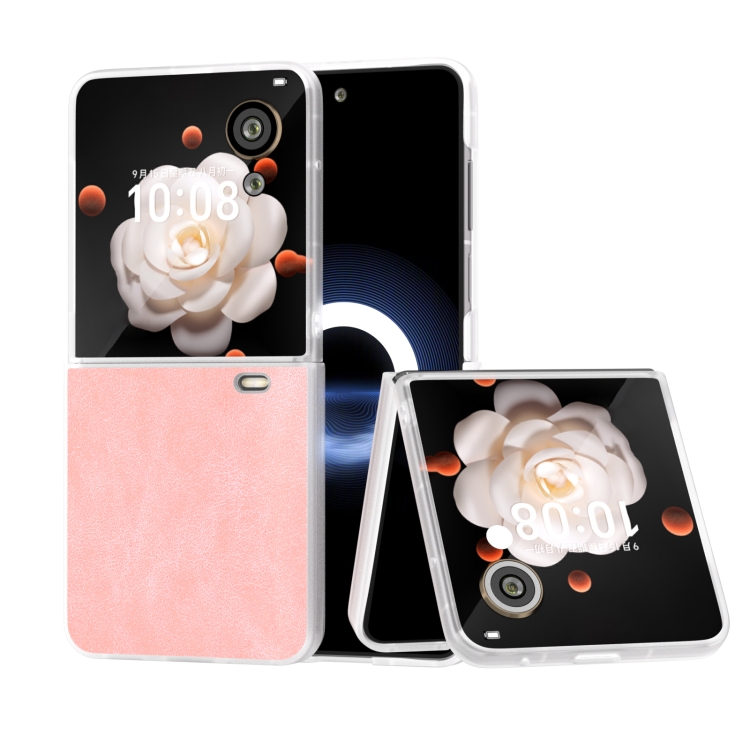 

For Honor Magic V Flip PU Leather Frosted Transparent Edge Phone Case(Pink)