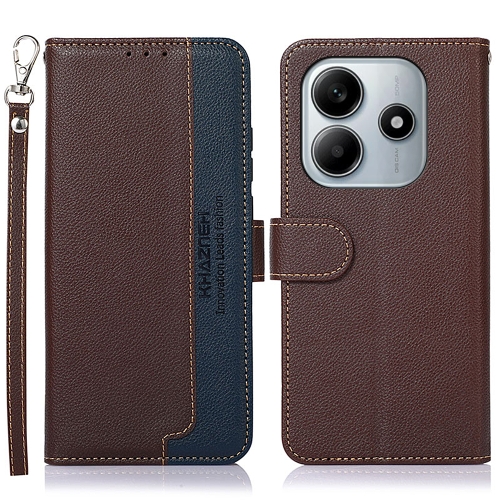 

For Redmi Note 14 4G Global 163.25mm KHAZNEH Litchi Texture Leather RFID Phone Case(Brown)