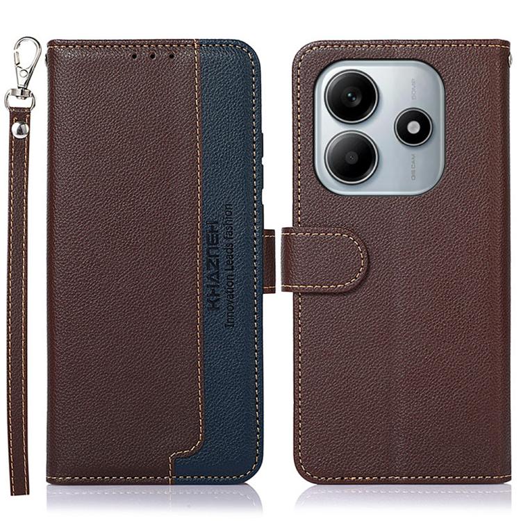 

For Redmi Note 14 4G 164.84mm KHAZNEH Litchi Texture Leather RFID Phone Case(Brown)