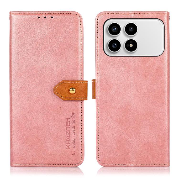 

For Redmi K90/Poco F8 Pro KHAZNEH Cowhide Texture Flip Leather Phone Case(Rose Gold)