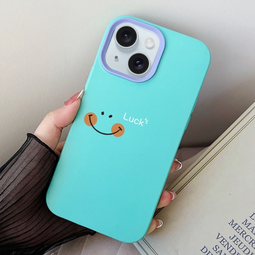 

For iPhone 15 Plus Smile Face PC Hybrid TPU Phone Case(Sky Cyan)