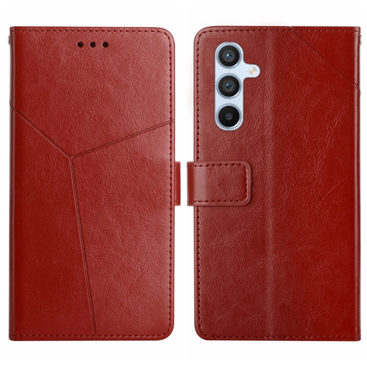 

For Samsung Galaxy S25 5G Y-shaped Pattern Flip Leather Phone Case(Brown)
