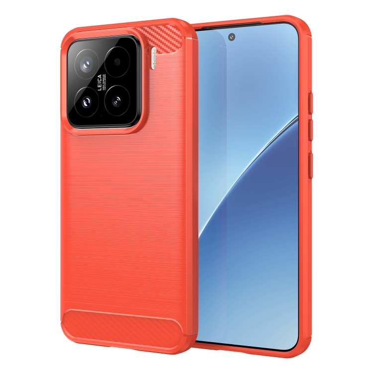 

For Xiaomi 15 Carbon Fiber Brushed Texture TPU Phone Case(Red)